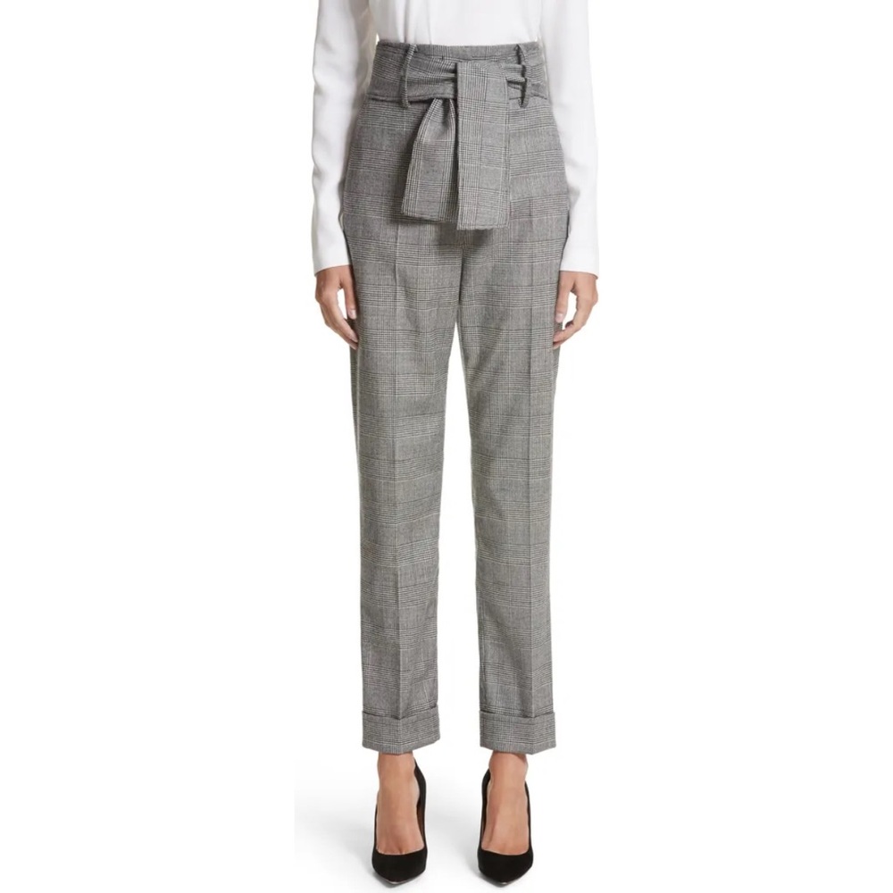 SARA BATTAGLIA Glen Plaid Belted High Waist Pants Trousers Gray Size 6 S 42